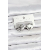 316L Çelik Gümüş Renk Deniz Kabuğu Model Kadın Küpe