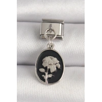 316L Çelik Gümüş Renk Gümüş Çiçek İşlemeli Siyah Portre Model Nomination Charm