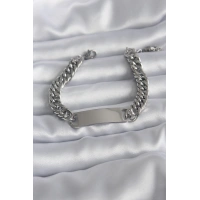 316L Çelik Gümüş Renk İsim Yazılabilir Plaka Model Kadın Bileklik