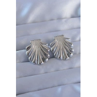 316L Çelik Gümüş Renk İstiridye Model Küpe