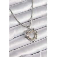 316L Çelik Gümüş Renk İtalyan Zincir Mix Renk Zirkon Taş Detay Kalp Model Kadın Kolye