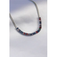 316L Çelik Gümüş Renk İtalyan Zincir Model Renkli Zirkon Taşlı Kadın Kolye