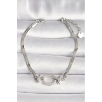 316L Çelik Gümüş Renk İtalyan Zincir Model Zirkon Taşlı Halka Figür Kadın Bileklik