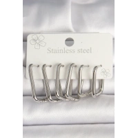 316L Çelik Gümüş Renk Kare Model Kadın Küpe Seti