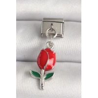 316L Çelik Gümüş Renk Kırmızı Gül Model Nomination Charm