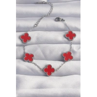 316L Çelik Gümüş Renk Kırmızı Mineli Yonca Bileklik