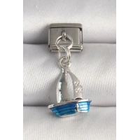 316L Çelik Gümüş Renk Mavi Yelkenli Model Nomination Charm