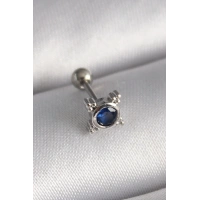 316L Çelik Gümüş Renk Mavi Zirkon Taşlı Tragus Piercing