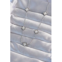 316L Çelik Gümüş Renk Minimal Beyaz Sedefli Yonca Kolye