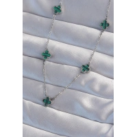 316L Çelik Gümüş Renk Minimal Yeşil Mineli Yonca Kolye