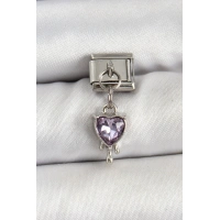316L Çelik Gümüş Renk Mor Kalp Model Nomination Charm