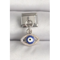 316L Çelik Gümüş Renk Nazar Boncuk Detaylı Göz Model Nomination Charm