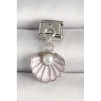 316L Çelik Gümüş Renk Pembe Deniz Kabuğu Model İnci Detay Nomination Charm