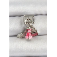 316L Çelik Gümüş Renk Pembe Elbise Kombini Model Nomination Charm