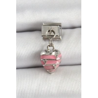 316L Çelik Gümüş Renk Pembe Kalp Model Nomination Charm