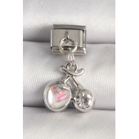 316L Çelik Gümüş Renk Pembe Mineli Kalp Zirkon Taş Detay Nomination Charm