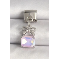 316L Çelik Gümüş Renk Pembe Zirkon Taşlı Çanta Model Nomination Charm