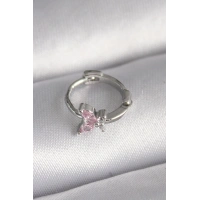 316L Çelik Gümüş Renk Pembe Zirkon Taşlı Kelebek Model Tragus Piercing