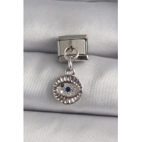 316L Çelik Gümüş Renk Sallantı Zirkon Taşlı Göz Model Nomination Charm