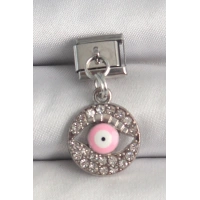 316L Çelik Gümüş Renk Sallantı Zirkon Taşlı Pembe Göz Model Nomination Charm