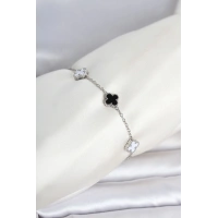 316L Çelik Gümüş Renk Siyah Beyaz Baby Yonca Model Kadın Bileklik