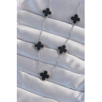 316L Çelik Gümüş Renk Siyah Mineli Yonca Kolye