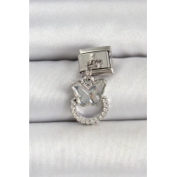 316L Çelik Gümüş Renk Taşlı Kelebek Model Nomination Charm