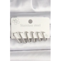 316L Çelik Gümüş Renk Üçgen Model Kadın Küpe Seti