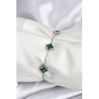 316L Çelik Gümüş Renk Yeşil Baby Boy Yonca Kadın Bileklik