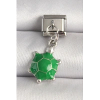 316L Çelik Gümüş Renk Yeşil Kaplumbağa Model Nomination Charm