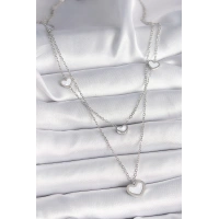 316L Çelik Gümüş Renk Zincir 2Li Zincir Kalp Model Kadın Kolye