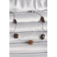 316L Çelik Gümüş Renk Zincir Kahverengi Doğaltaş Model Kadın Bileklik