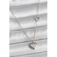 316L Çelik Gümüş Renk Zincir Kalp Detay Kalp Figür Kadın Kolye