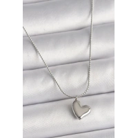 316L Çelik Gümüş Renk Zincir Kalp Figür Kadın Kolye