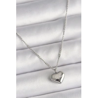 316L Çelik Gümüş Renk Zincir Love İşleme Kalp Figür Kadın Kolye