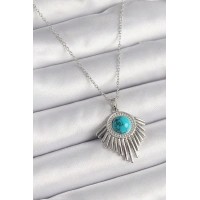 316L Çelik Gümüş Renk Zincir Mavi Boncuklu Zirkon Taşlı Kadın Kolye