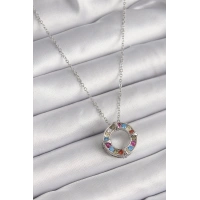 316L Çelik Gümüş Renk Zincir Renkli Zirkon Taşlı Xoxo Model Kadın Kolye