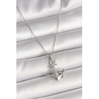 316L Çelik Gümüş Renk Zincir Zirkon Taş Detaylı Çapa Model Kadın Kolye