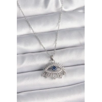 316L Çelik Gümüş Renk Zincir Zirkon Taşlı Göz Model Kadın Kolye