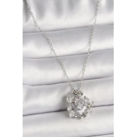 316L Çelik Gümüş Renk Zincir Zirkon Taşlı Kalp Figür Gül Detay Kadın Kolye