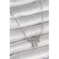 316L Çelik Gümüş Renk Zincir Zirkon Taşlı Kelebek Model Sallantı Detay Kadın Kolye