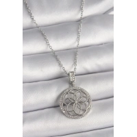 316L Çelik Gümüş Renk Zincir Zirkon Taşlı Lotus Model Kadın Kolye