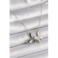 316L Çelik Gümüş Renk Zincir Zirkon Taşlı Renkli Kelebek Model Kadın Kolye