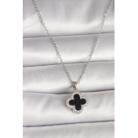 316L Çelik Gümüş Renk Zincir Zirkon Taşlı Yonca Model Kadın Kolye