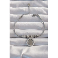 316L Çelik Gümüş Renk Zirkon Taş Aksesuarlı Fatma Ana Eli Bileklik