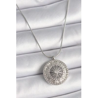316L Çelik Gümüş Renk Zirkon Taşlı 12 Burç Madalyon Model Kadın Kolye