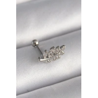 316L Çelik Gümüş Renk Zirkon Taşlı Dal Tragus Piercing
