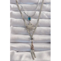 316L Çelik Gümüş Renk Zirkon Taşlı Göz Detay Nazarlı Uzun Asansör Model Kolye