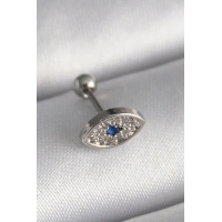 316L Çelik Gümüş Renk Zirkon Taşlı Göz Tragus Piercing