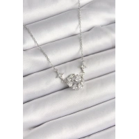 316L Çelik Gümüş Renk Zirkon Taşlı Hilal Kalp Model Kadın Kolye